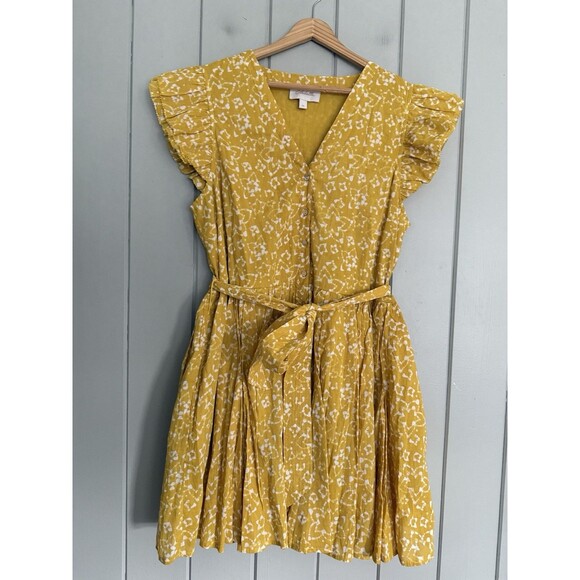 Cleobella Dress XL Yellow Block Print Floral Zia Belted Mini Boho Festival Hippy - Picture 1 of 8